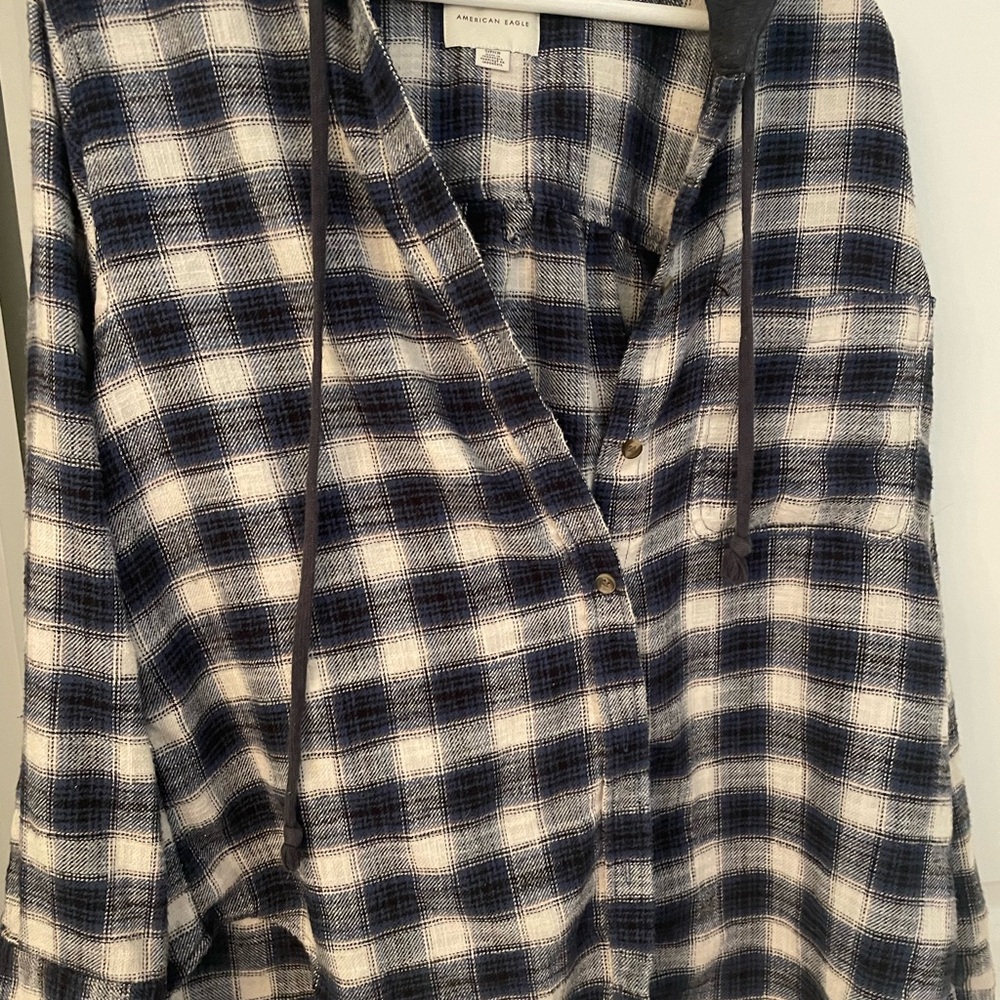American Eagle Plaid Button-Up hooded jacket